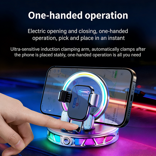 Hot Sale 🔥50% OFF🔥Car-Mounted Electric RGB Wireless Charging Dashboard Phone Holder