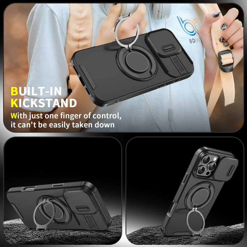"ChubbyArmor 2.0" Military-Grade Shockproof Magnetic Case with Camera Slide & 360° Kickstand Ring