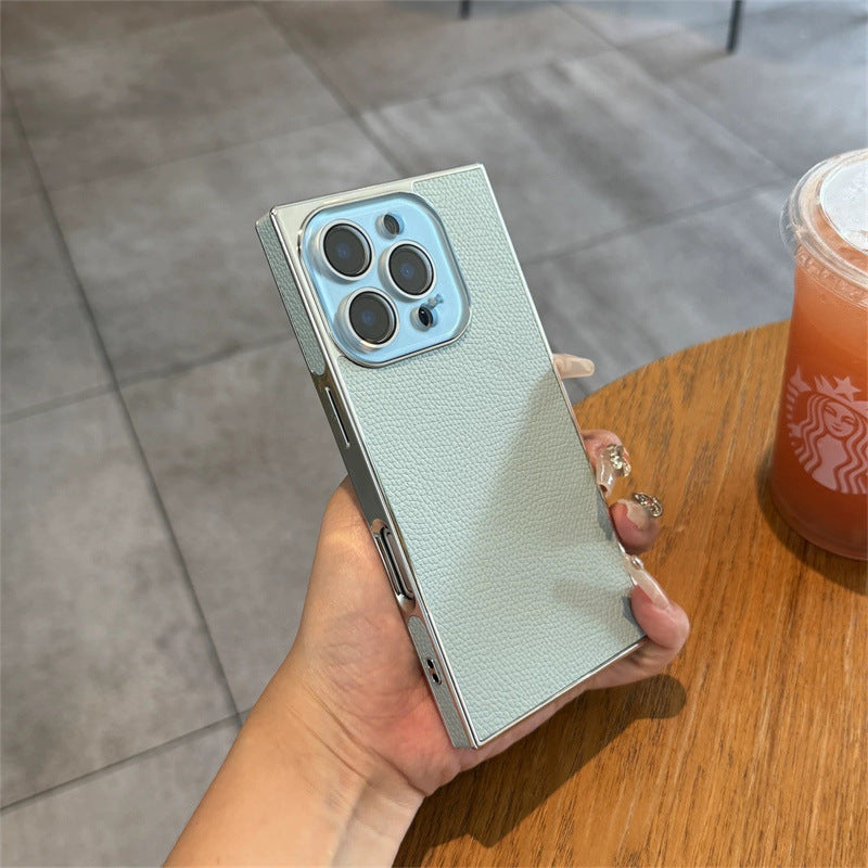 Premium Square Litchi Leather iPhone Case