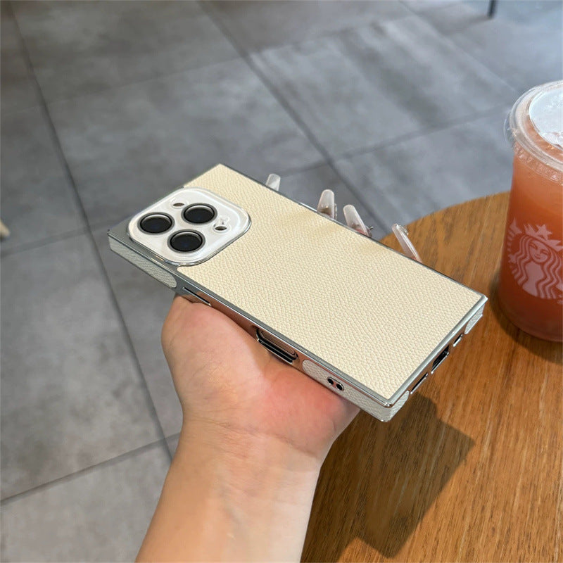 Premium Square Litchi Leather iPhone Case