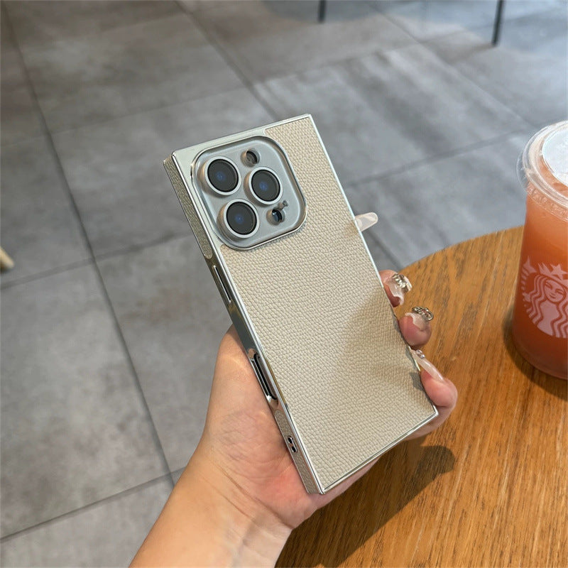 Premium Square Litchi Leather iPhone Case