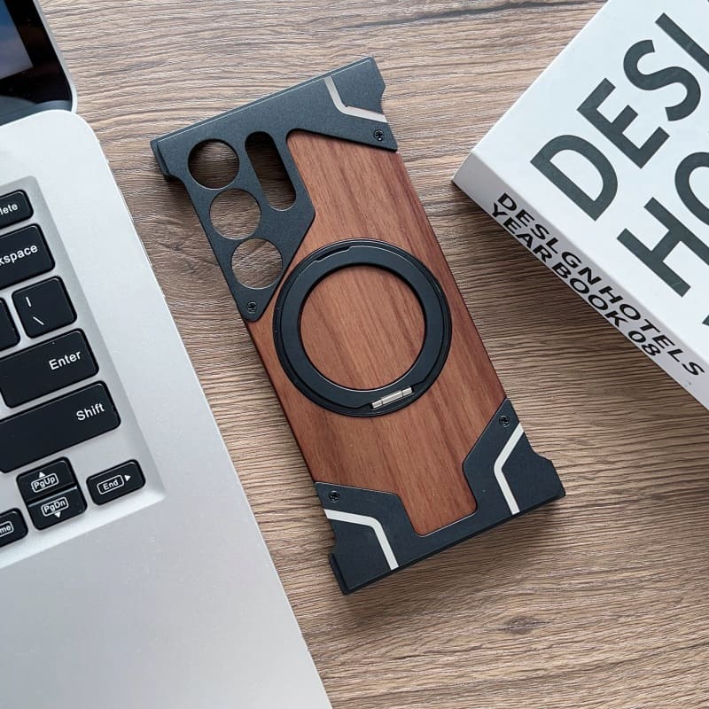 Walnut Wooden Magnetic Kickstand Protective Cover for Samsung