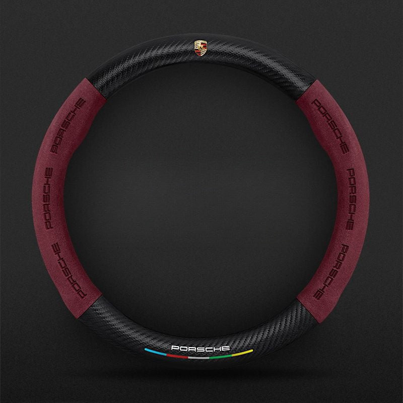 Customized carbon fiber suede steering wheel cover with car logo